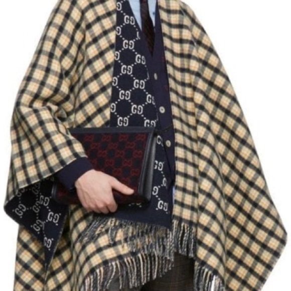 Gucci Poncho GG Logo Reversible Fringed 100% Wool - Picture 4 of 16